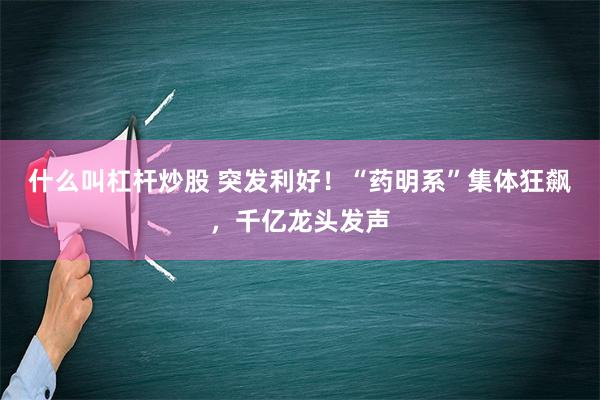 什么叫杠杆炒股 突发利好！“药明系”集体狂飙，千亿龙头发声